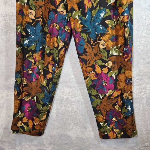 VTG Lerner Womens L Fall Floral Print Pants Rayon Multicolor Elastic Waist Flowy - Picture 7 of 13